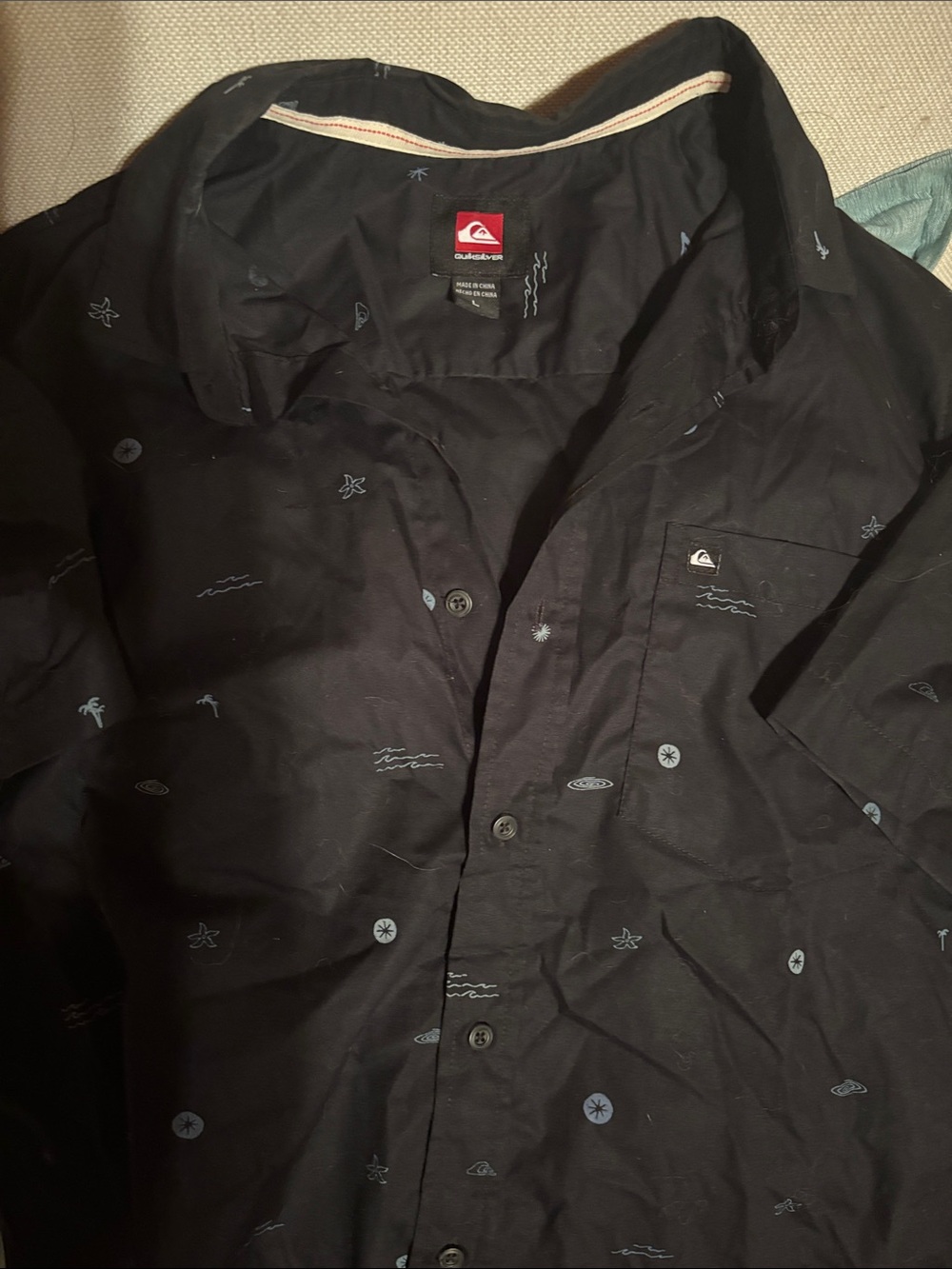 Quiksilver Men’s Black Short-Sleeve Button-Up Shirt- Large